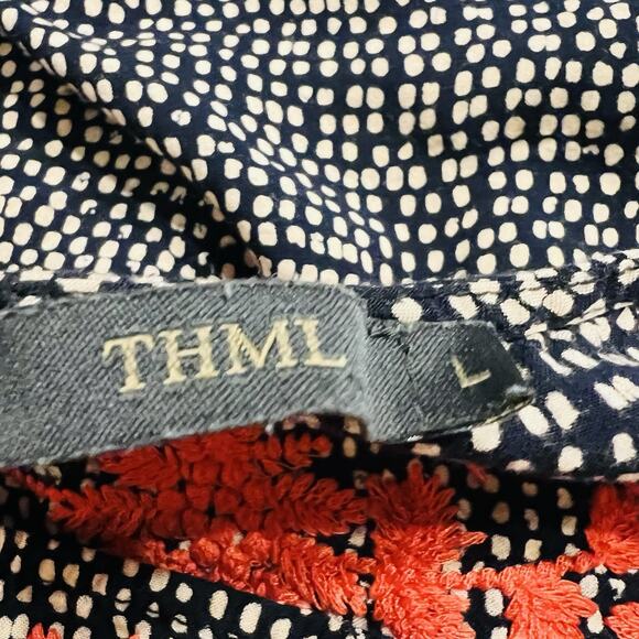 THML Boho Red Embroidery on Blue and Beige Patterned Flowy Tank Size L (A0132) - Picture 6 of 7